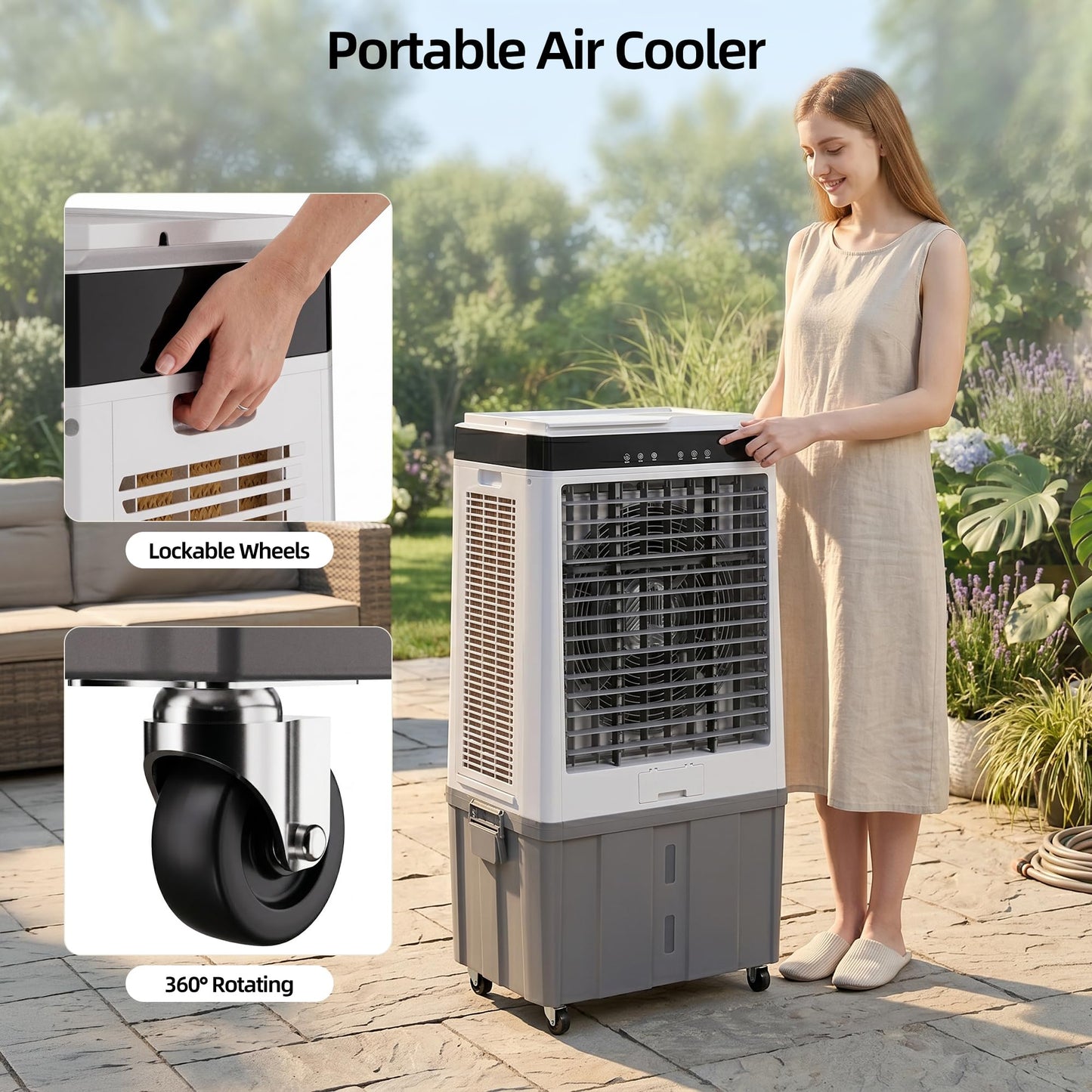 Uthfy 45" Portable Evaporative Air Cooler, 5100 CFM Swamp Cooler Air Conditioner with 16.5 Gal Detachable Water Tank, Remote, 12H Timer, 120 Oscillation, Outdoor Cooling Fan for Garage, Patio