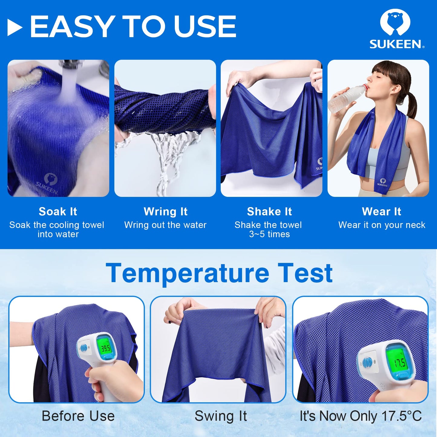 Sukeen 4 Pack Cooling Towels (40"x12"), Cooling Neck Wraps, Ice Towel, Soft Breathable Chilly Towel,Microfiber Towel for Yoga,Sport,Running,Gym,Workout,Camping,Fitness,Workout & More Activities
