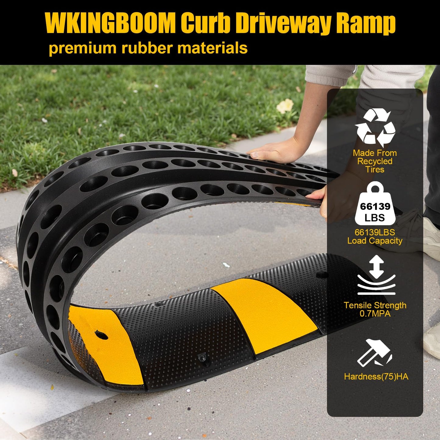 WKINGBOOM 2 Channel Rubber Speed Bumps Humps, 6 Feet Long Traffic Driveway Ramp with 8 Bolts, 22000 lbs Capacity Cable Protector Ramp for Garage Gravel Roads Asphalt Concrete, 2 Packs