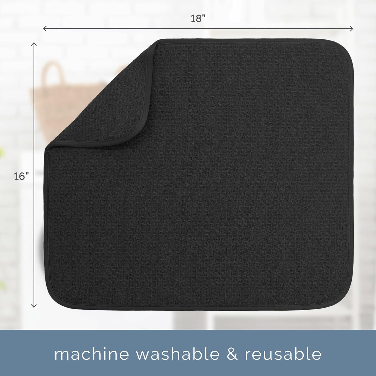 S&T INC. Dish Drying Mat - Absorbent Microfiber Kitchen Counter Pad, 16” x 18”, Large Black