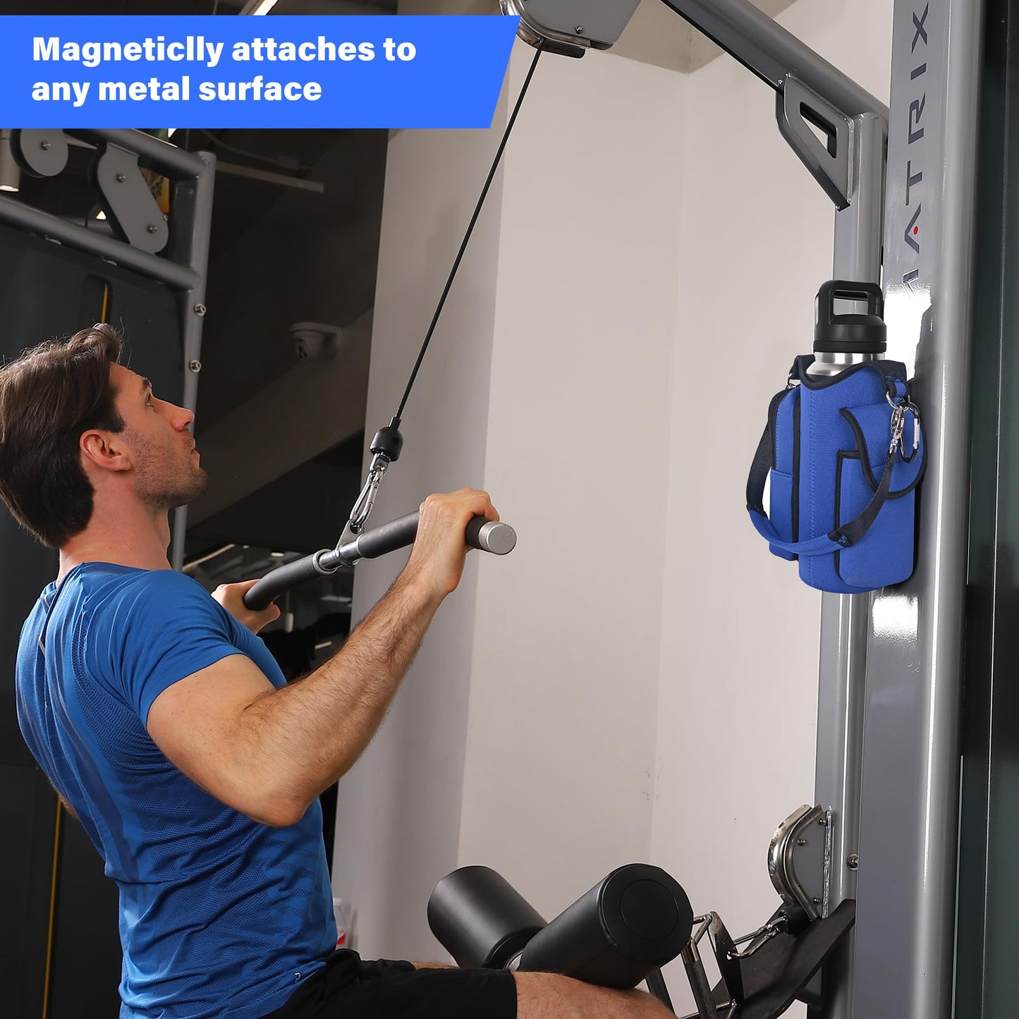 icolor Magnetic Gym Bag Water Bottle Carrier Holder with Phone Pockets & Shoulder Strap,Gym Magnetic Bag 5 Built-in Magnets Gym Accessories Organizer Pouch Sling Sleeve for Men Women
