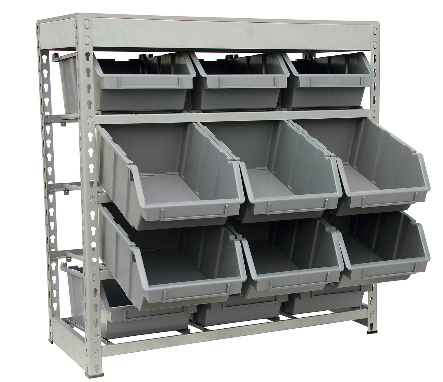King's Rack Bin Rack Boltless Steel Storage System Organizer w/ 12 Plastic Bins in 4 tiers