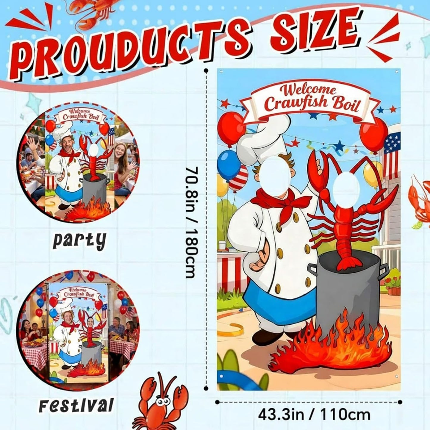 Baquler 6 3.6 Crawfish Boil Party Photo Prop x ft Crawfish Party Decoration Supplies Lobster Theme Selfie Backdrop