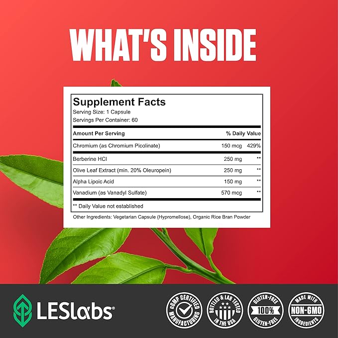 LES Labs Insulin Health ??Metabolic Health and Support, Lipid & Carbohydrate Metabolism ??Berberine, Chromium, Olive Leaf, Alpha Lipoic Acid & Vanadium ??Non-GMO Supplement ??60 Capsules
