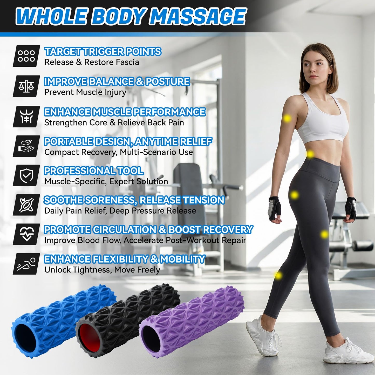 JOYVANTAGE Foam Roller for Deep Tissue Massager, 15" High Density Diamond-Shaped Texture, Myofascial Release, Deep Tissue Muscle Massage Trigger Point Release Back Roller for Fitness (Black)