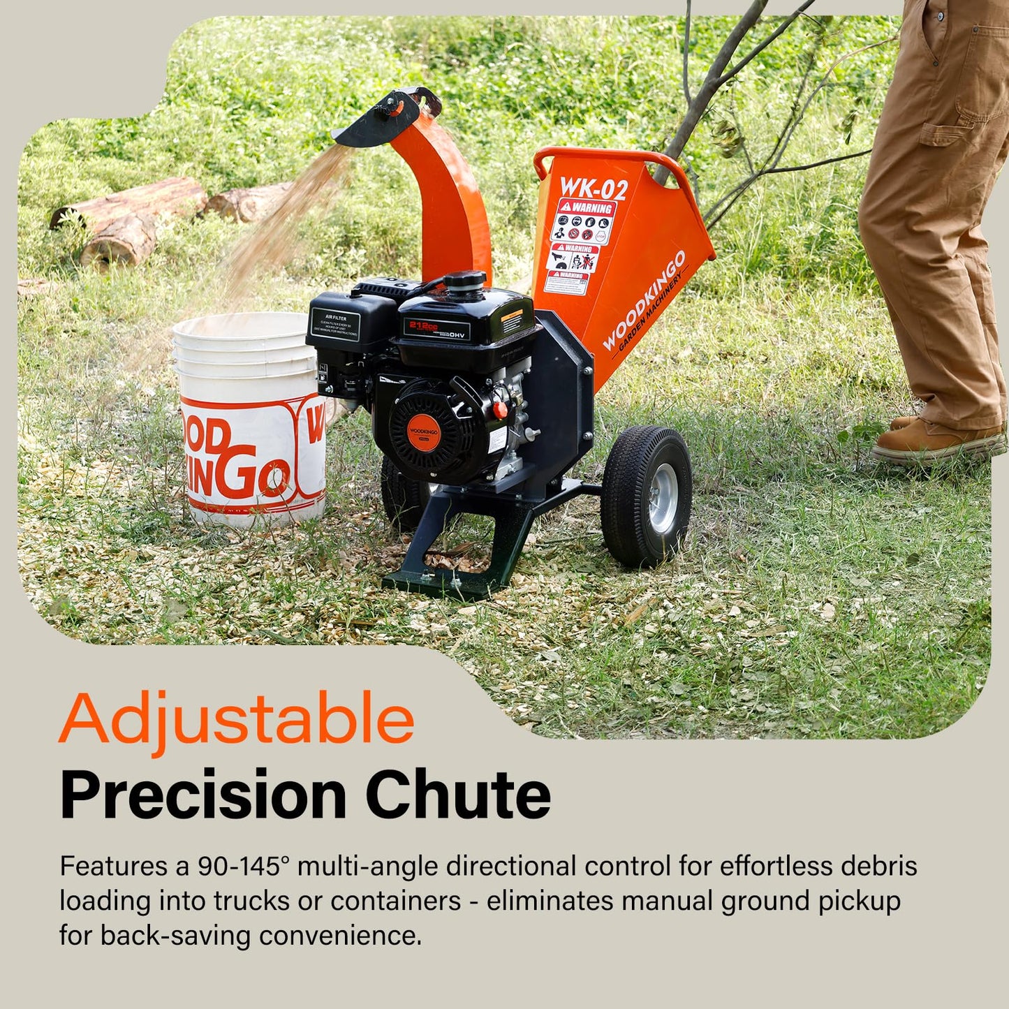 WOODKINGO Mini Wood Chipper Shredder Mulcher Heavy Duty 7HP Compact Design 3" Inch Max Capacity 212cc Gas Powered Engine 4-Stroke Fast Chipping Chopping for Forestry, Gardens,Landscaping(WK-02)