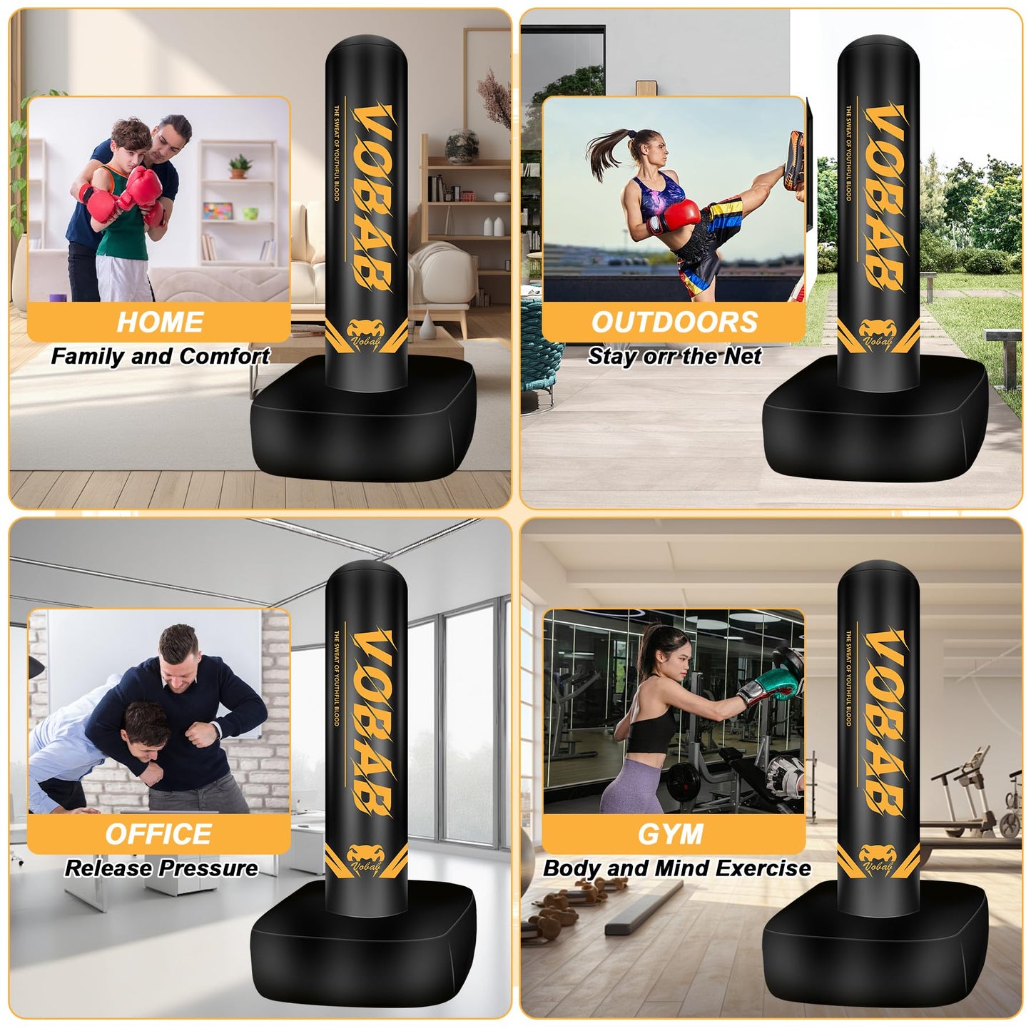 Standing Boxing Bag for Adult, 70" Freestanding Punching Bag with Boxing Gloves and Manual Air Pump for Beginners Kickboxing for Training MMA Muay Thai Fitness