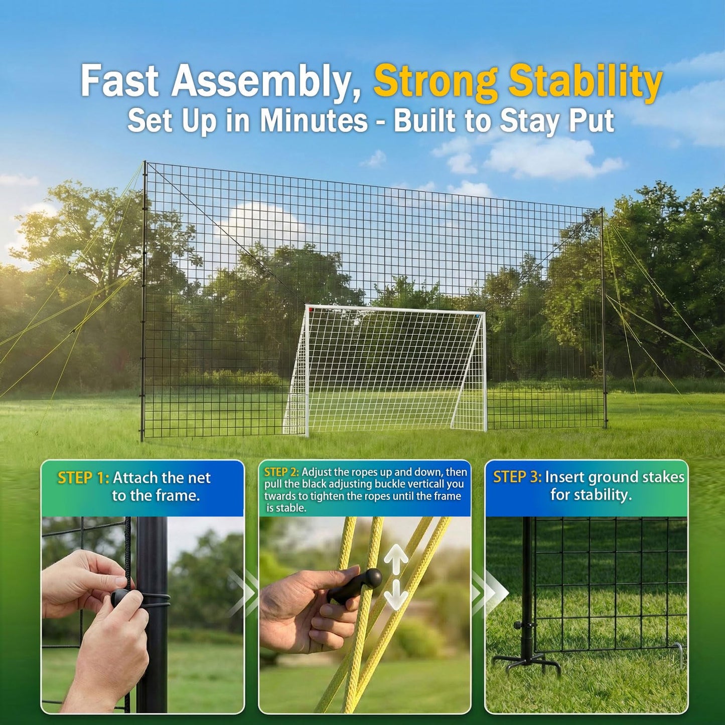 3-in-1 Soccer Goal with Rebounder & Backstop Net, Soccer Training Equipment for Backyard, Soccer Rebounder for Shooting, Passing & Ball Control, Kids & Youth (Standard)