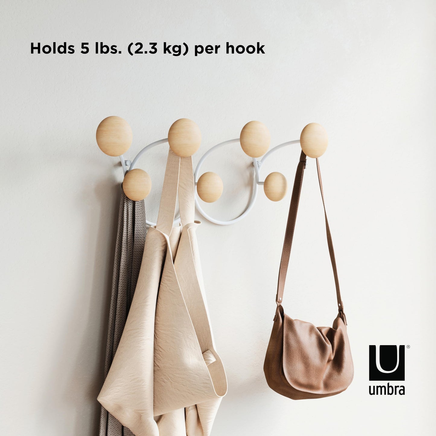 Umbra Dotsy Hanger with 7 Hooks, White/Natural