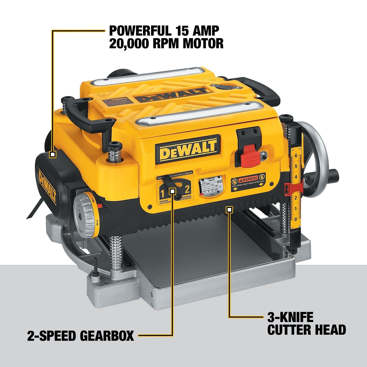 DEWALT Planer, Thickness Planer, 13-Inch, 3 Knife for Larger Cuts, Two Speed 20,000 RPM Motor, Corded (DW735)
