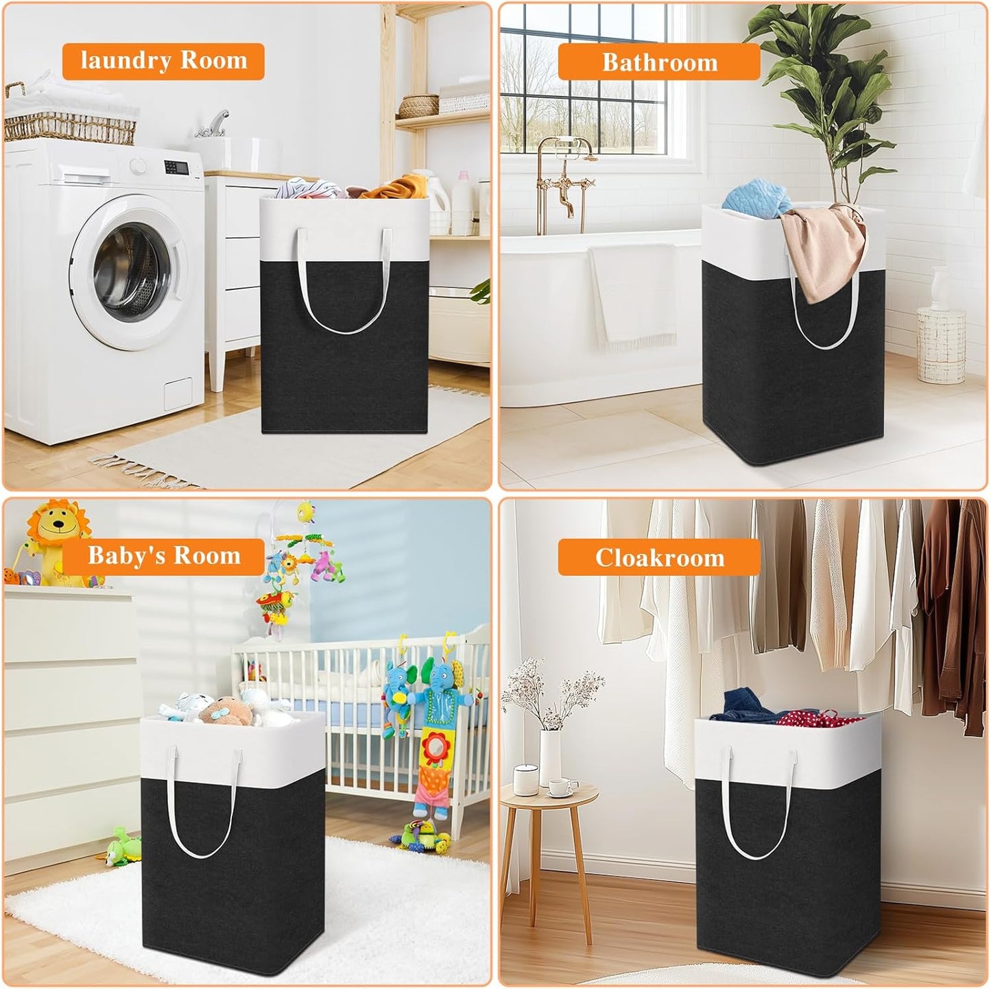 TasticTotes Laundry Basket 3-Pack - Collapsible Waterproof Hamper with Handles | 75L Black