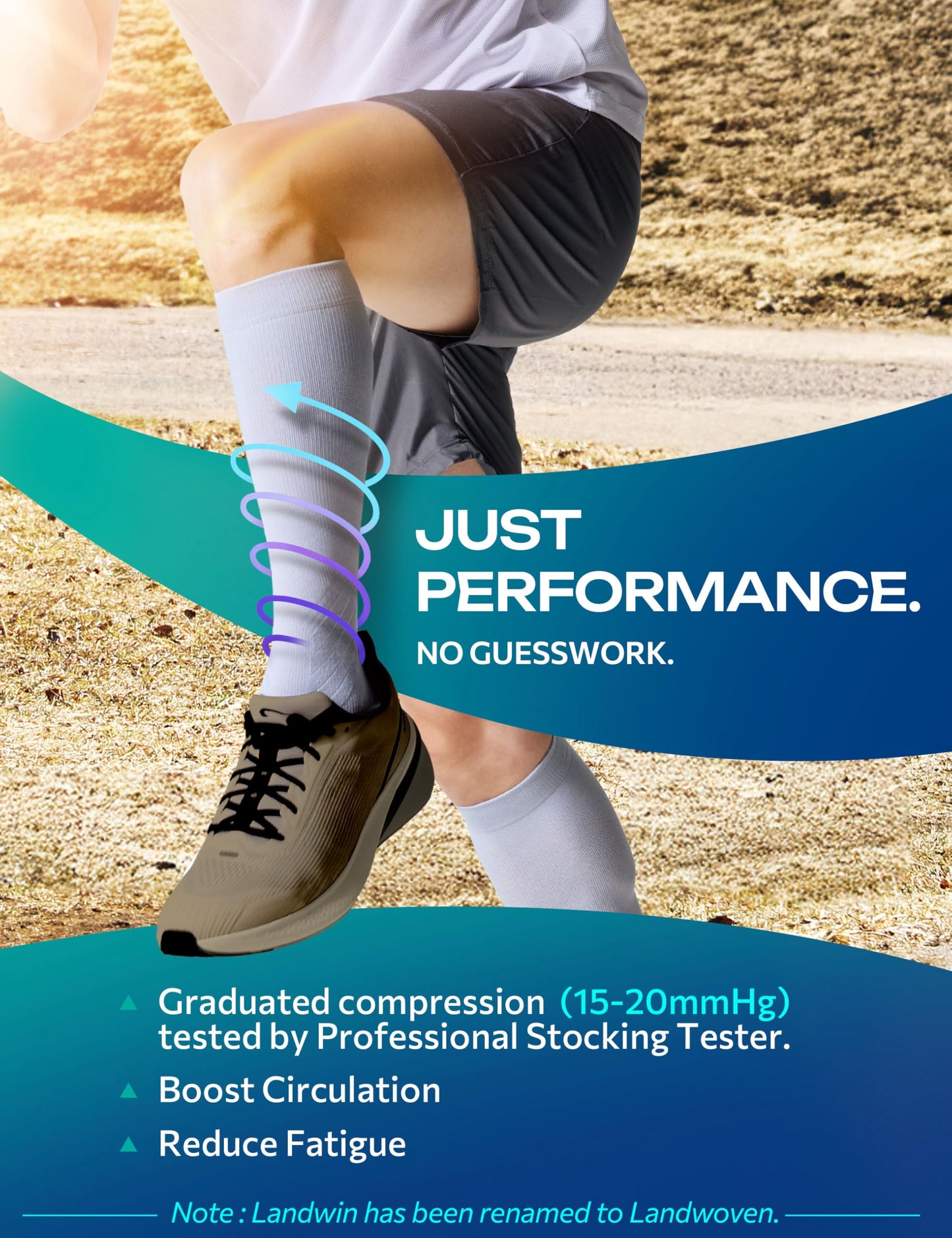 LANDWOVEN Compression Socks for Women and Men, 15-20mmHg Knee High Support Socks, Lightweight Breathable Travel and Running Socks for Flying, Training, Work and Daily Wear, L, Black 1 Pair