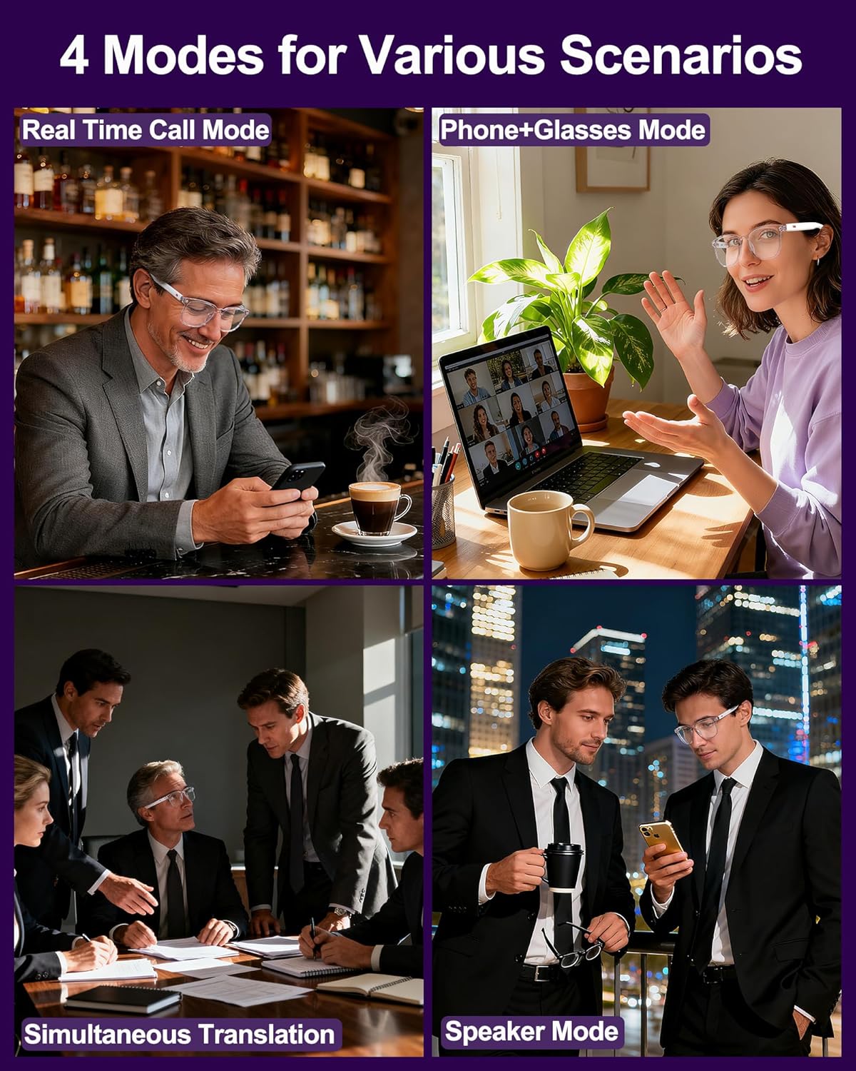 MNVOEQ IP65 Smart Bluetooth Glasses, AI Voice Translation Eyewear with Integrated Speakers and Microphone, Hands-Free