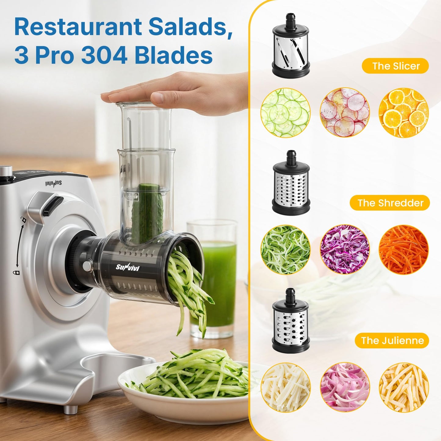 SUNVIVIPRO 5.3QT Electric Dough Mixer, 4-in-1 Multifunction Stand Mixer with Fermentation & LED Display & Knob Control, Slow Juicer, Meat Grinder, Salad Maker for Kitchen