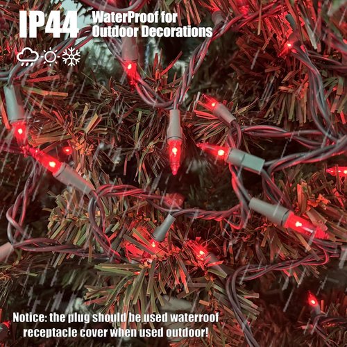 HISHINY Christmas Lights - 100 Count Red String Lights for Indoor/Outdoor Decor | UL Certified, 21 Feet