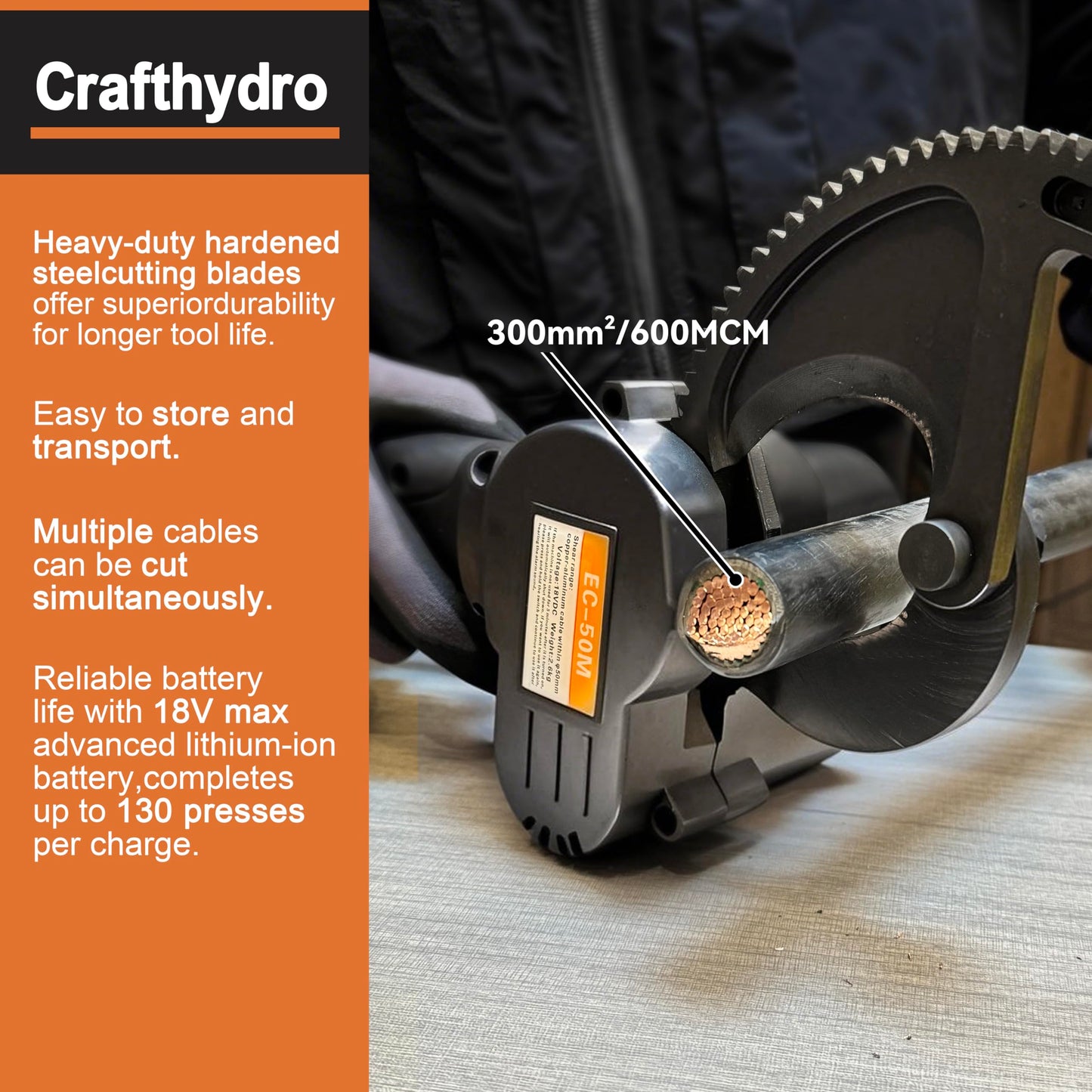 21V Battery Ratcheting Cable Cutters Cordless Heavy Duty Electric Wire Cutters(1000 MCM Copper/1250 MCM Aluminum) Electrical Ratchet Portable Cable Cutter with Comfort Grip Handle, Alloy Steel Blades