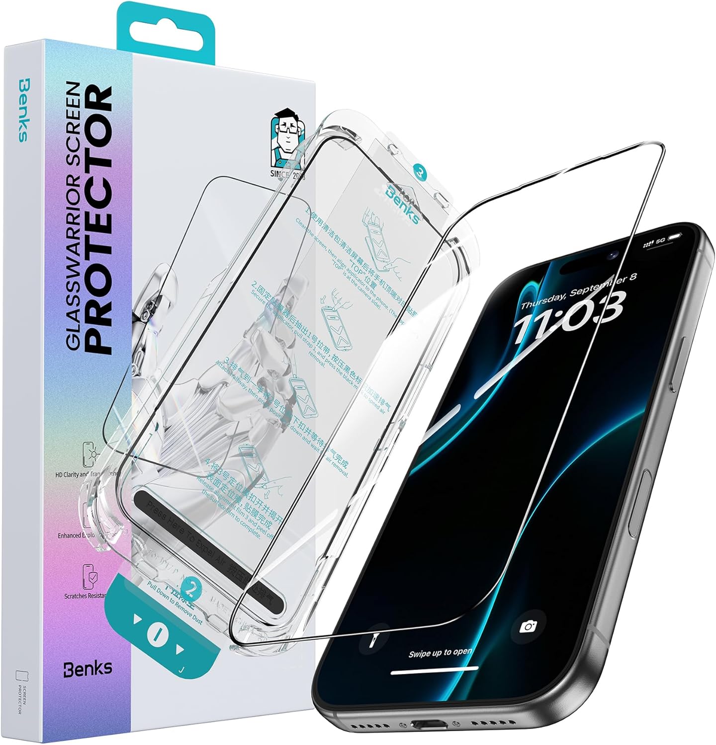 17 6.3 inch, 3D BENKS GlassWarrior Sapphire Screen Protector for iPhone Pro Curved Full Coverage Tempered Glass, Ultra