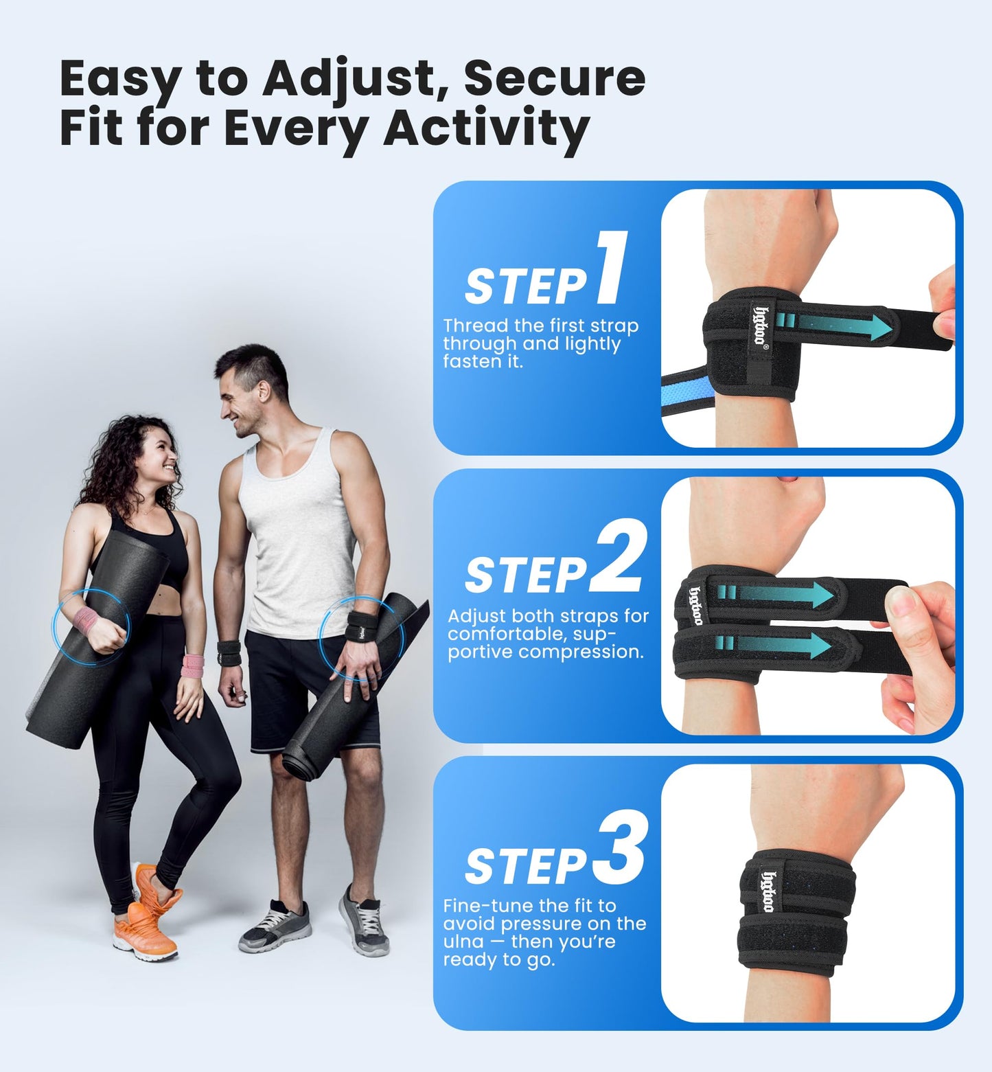 HGBOO 2-Pack TFCC Wrist Brace Support for Ulnar Pain, Carpal Tunnel & Tendinitis Relief, Dual Adjustable Straps Wrist Wrap, Breathable Comfortable Wrist Brace for Sports, Work & Daily Use (Black)