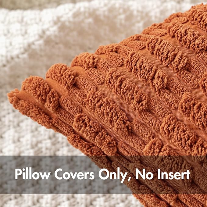 MIULEE Pack of 2 Corduroy Decorative Throw Pillow Covers 16x16 Inch Soft Boho Striped Pillow Covers Modern Farmhouse Home Decor for Sofa Living Room Couch Bed Rust
