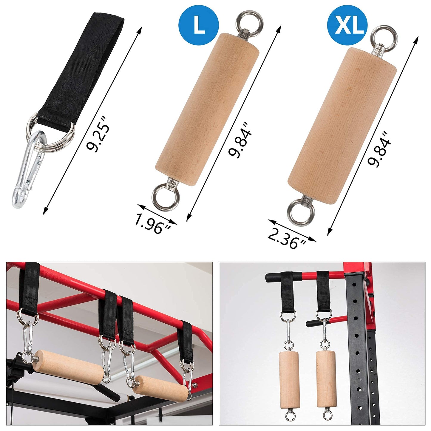 YCHLCHL Wooden Pull Up Grips and Balls, Atomic Rock Climbing Holds Training Set,Grip Strength Trainer,Ninja Warrior Obstacle Course Handles and Rope.(Suit L)