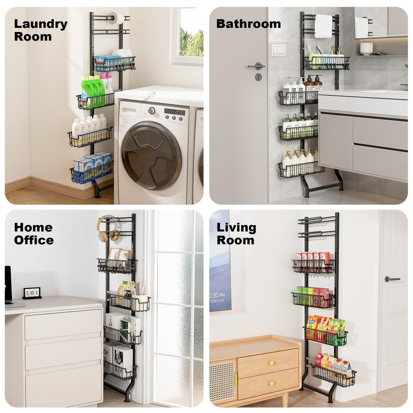 BUKFEN 6-Tier Slim Corner Shelf, Spice Rack Next to Fridge Slim, Narrow Storage Cabinet Organizer for Kitchen, Bathroom, Laundry Room
