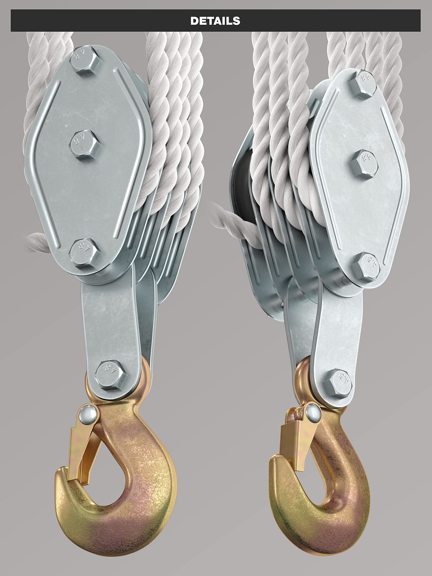Block and Tackle Pulley System for Lifting Objects - SoB 4000LB Breaking Strength with 65 Feet of 3/8" Rope - 7:1 Lifting Power - Heavy Duty Rope Hoist Pulley System for Garage Warehouse Construction