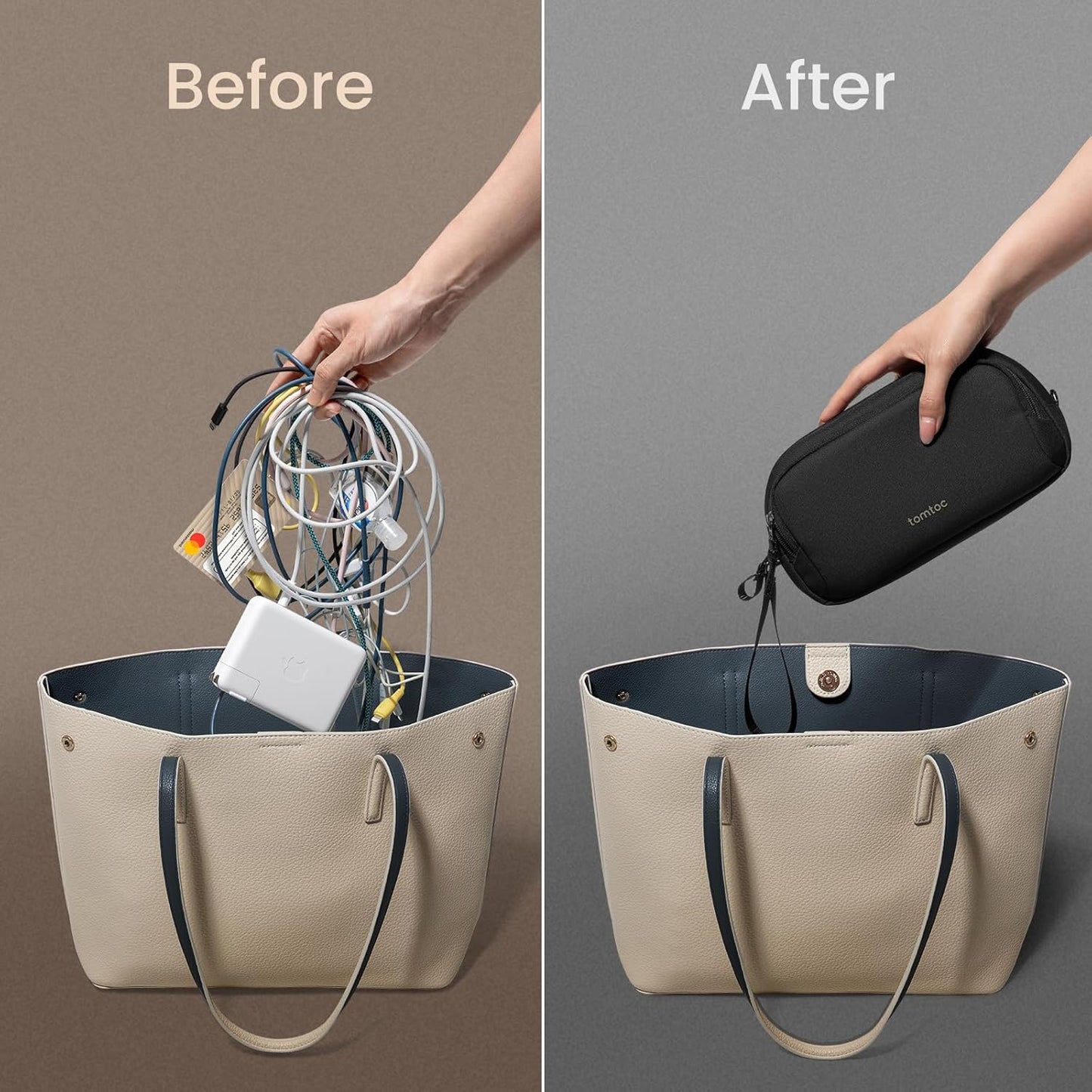tomtoc Electronic Organizer Travel Case, Water Resistant Dual Compartment Tech Pouch Cable Organization Storage Bag