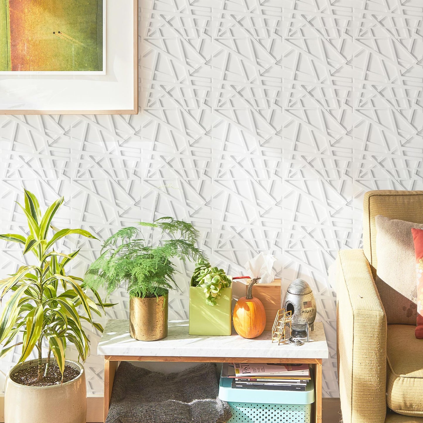 LEVOWAY 33 Pack 3D Wall Panels for Interior Wall Decor, 12''x12'' White Accent Textured Wall Panels, Wall Covering Panles for Living Room, Gaming Room, TV Background, Cover 32 Sq.Ft