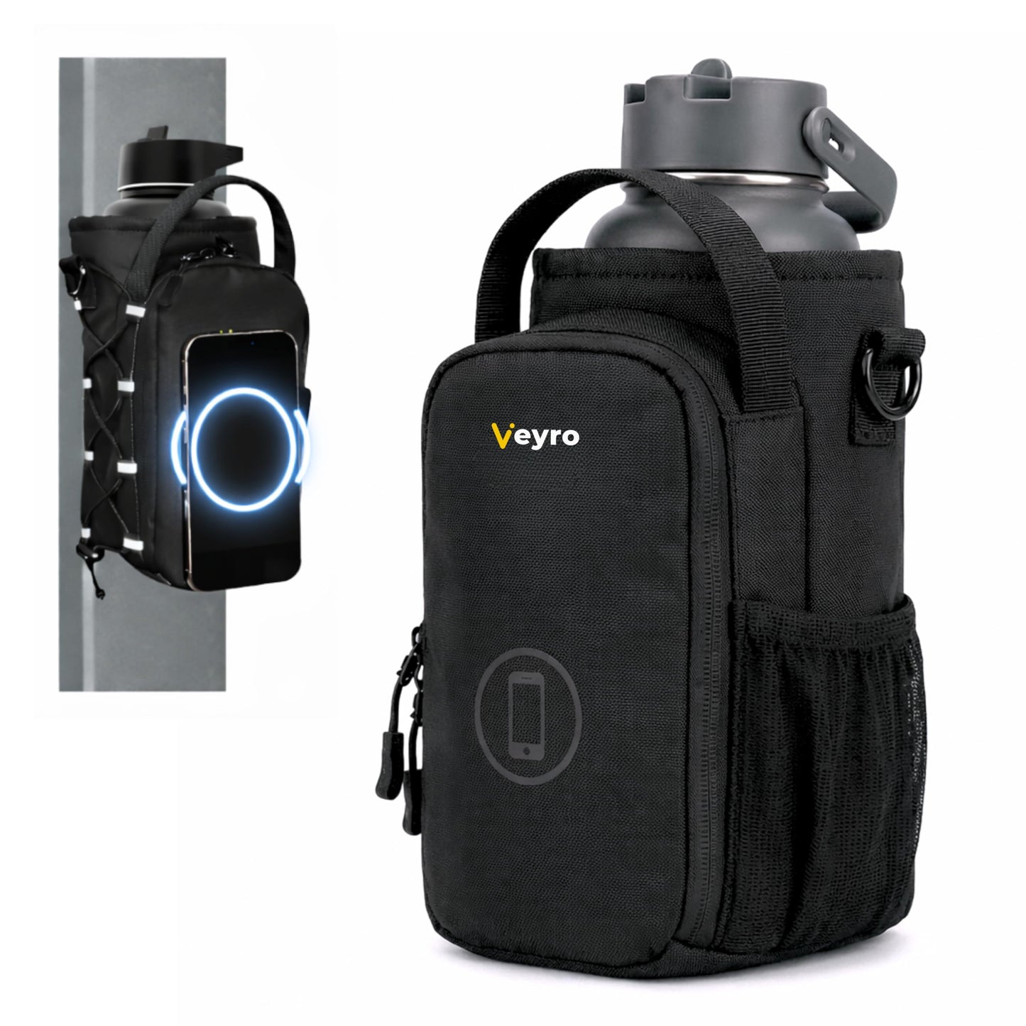 Veyro Magnetic Gym Bag with strong Magnetic Phone Holder - Gym water bottle bag holder for men and women - Compact Gym Crossbody Pouch - Compact Crossbody Pouch (Black)