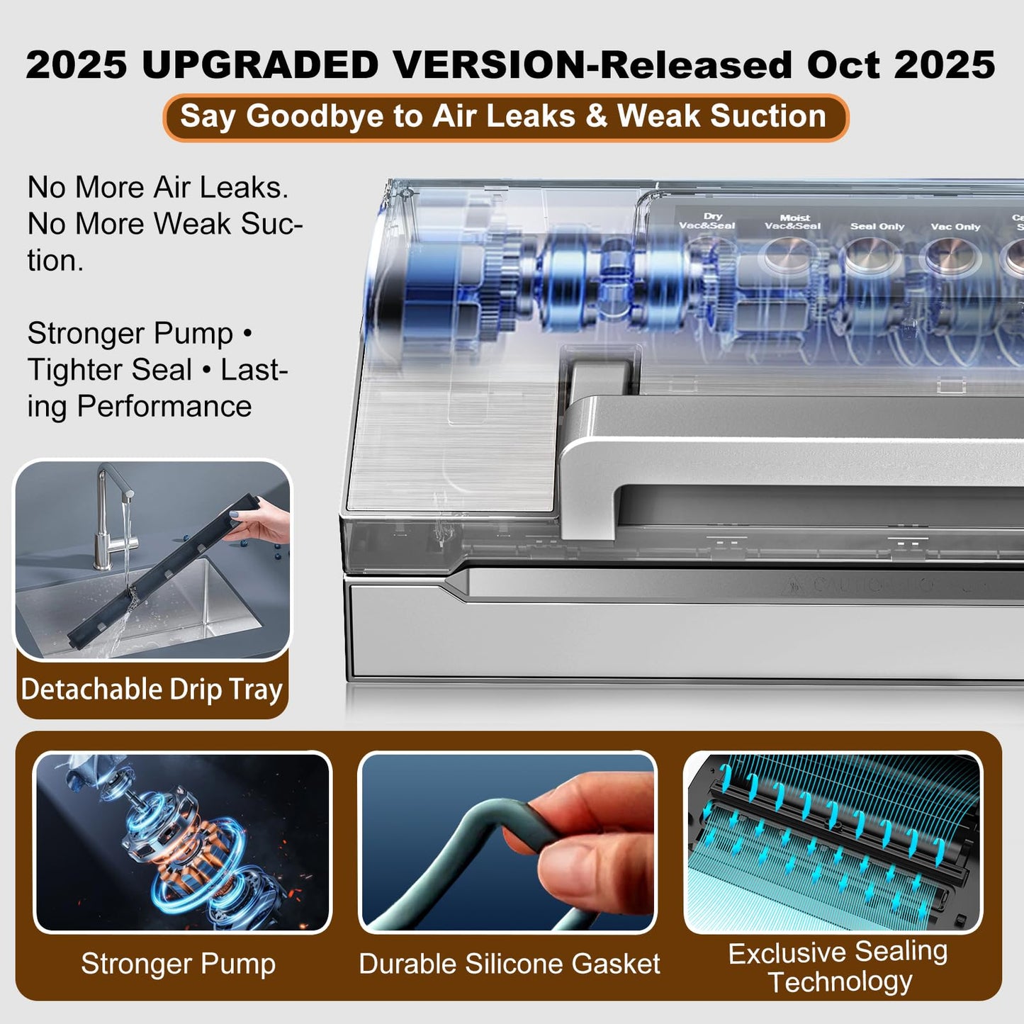 Precision Food Vacuum Sealer Machine, POWOT Fully Automatic Vacuum Sealing System, Commercial Food Vacuum Saver Pro, Double Heat Seal, Easy-Lock Handle, Built-in Cutter&Bag Storage, Hose&Bag Rolls