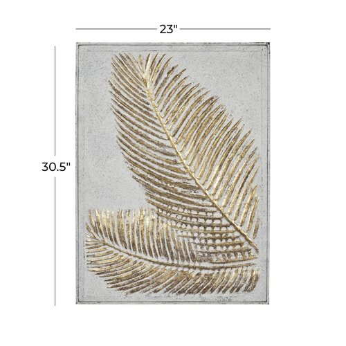 Deco 79 Metal Leaf Home Wall Decor Relief Palm Wall Sculpture with Gold Detailing, Wall Art 23" x 1" x 31", Gold