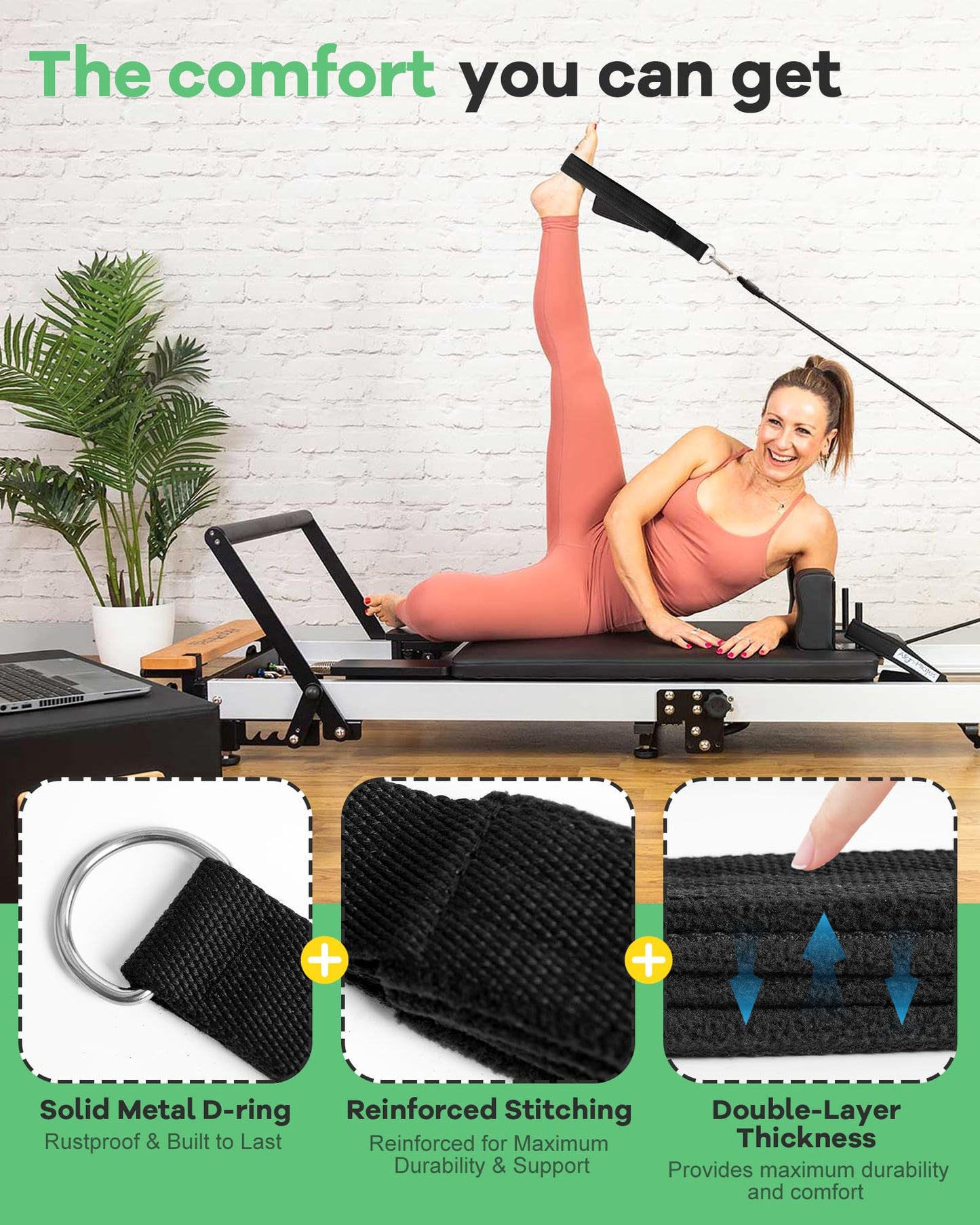 Wonderful Day 2PCS Pilates Straps for Reformer, Comfortable Enhanced Thickness, Fitness Pilates Double Loop Exercise Straps for Home Gym Workout