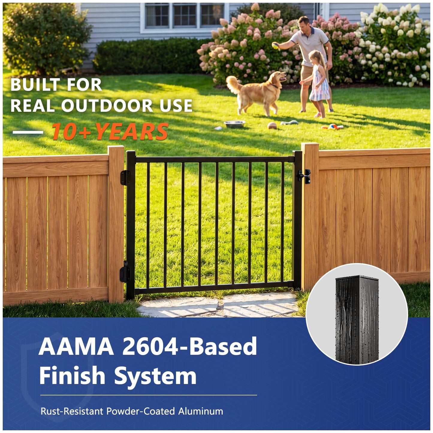 Guwezoy W.4ft x H.36in Aluminum Deck Gate Outdoor, Cuttable Porch Gate Kit with Latch and Auto-Closing Hinge, AAMA 2604–Grade Sand-Texture Black Outdoor Gate for Deck Railing Patios, Porch, Garden