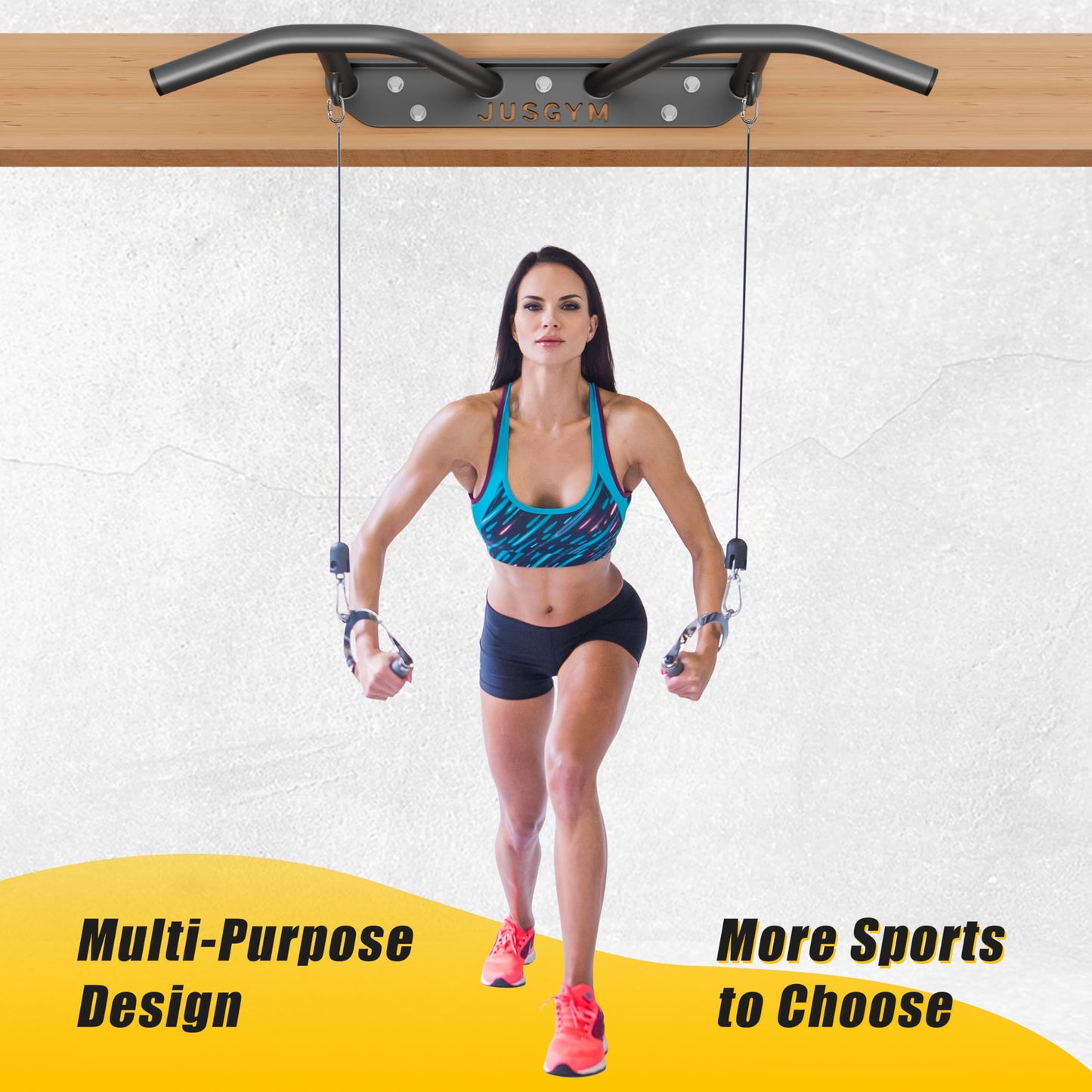 Jusgym Wall Mounted Pull Up Bar - Heavy Duty Chin Up Bar, Pull-Up Bar Support Beam or Joist Mounted, Multifunctional Fitness Bar, 600LBs Capacity
