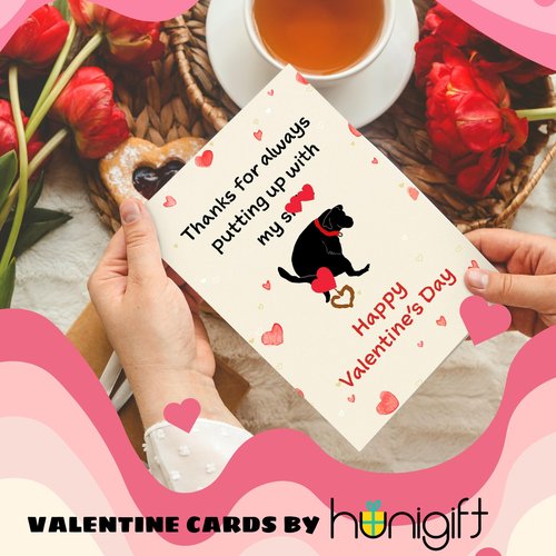 HUNIGIFT Valentines Day Card to Dog Mom, Dad - Cute Puppy Valentine’s Day Gift for Dog Mom Dad, Parents, Friends - Single 5.3''x 8.0'' Funny Greeting Card & Envelope