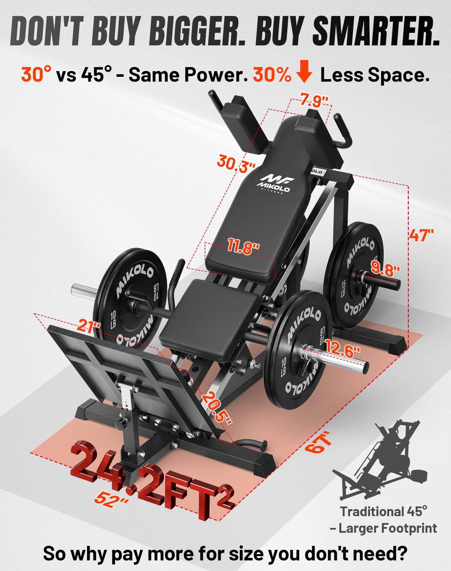 Mikolo Leg Press Hack Squat Machine, 30-Degree Compact Leg Press Machine for Home Gym, Hack Squat Machine with Removable Shoulder Pad, Lower Body Workout Equipment ( Combo Machine)