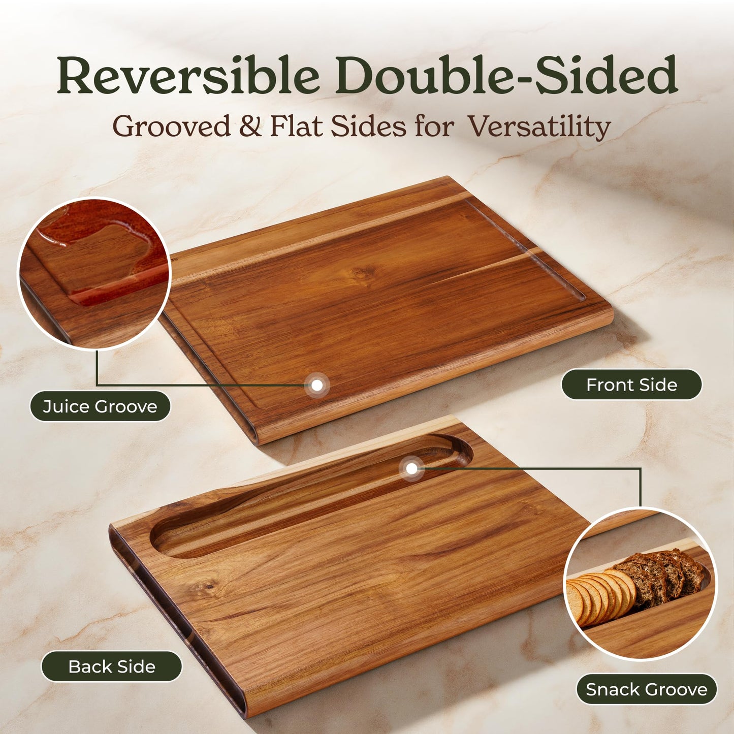 Smirly Non Toxic Teak Cutting Boards for Kitchen [1.2" Thickness][17"Extra Large] Cutting Chopping Board with Deep Juice Groove Heavy Duty & Easy Clean