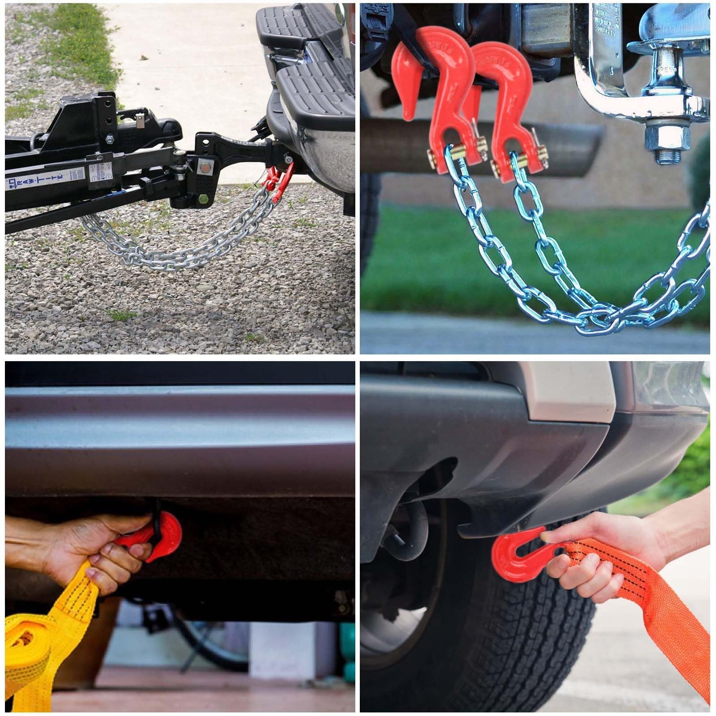 Lechansen G80 1/4'' Chain Grab Hooks, 4 Pack Grade 80 Clevis Grab Hook, 1/4" Tow Hook Heavy Duty for Transport Chain, 3,300 Lbs Working Load Limit, Trailer Truck Hook Binder Chain Hook for Transport