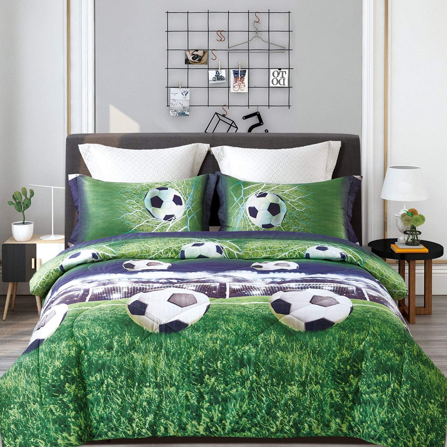 ENJOHOS Twin Comforter Set for Boys, 2 Pieces Twin Size Bedding Sets with Soccer Design, Lightweight Soft Microfiber Comforter with 1 Pillowcase for All Season