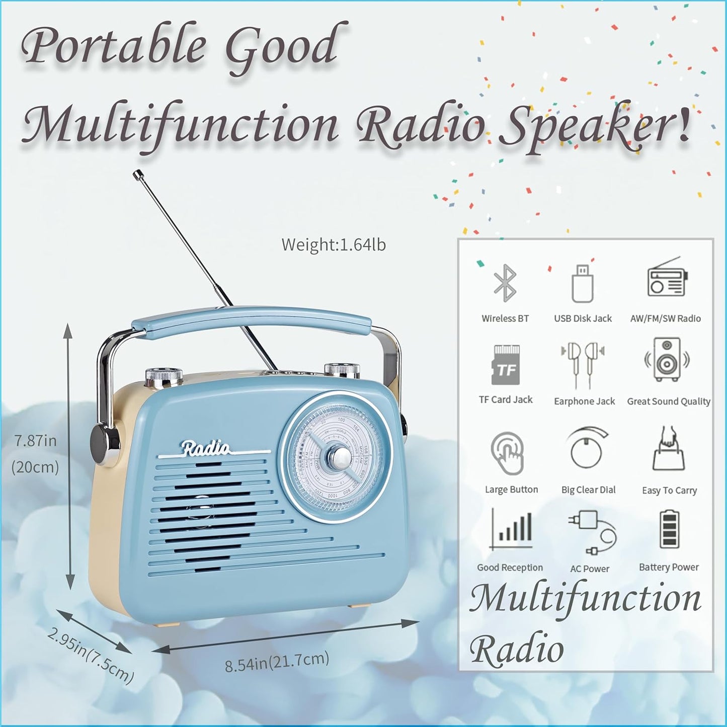 WENPZERAY 4 5W Portable AM FM Shortwave Vintage Radio Multifunctional Bluetooth Speaker Power Options Speaker TWS