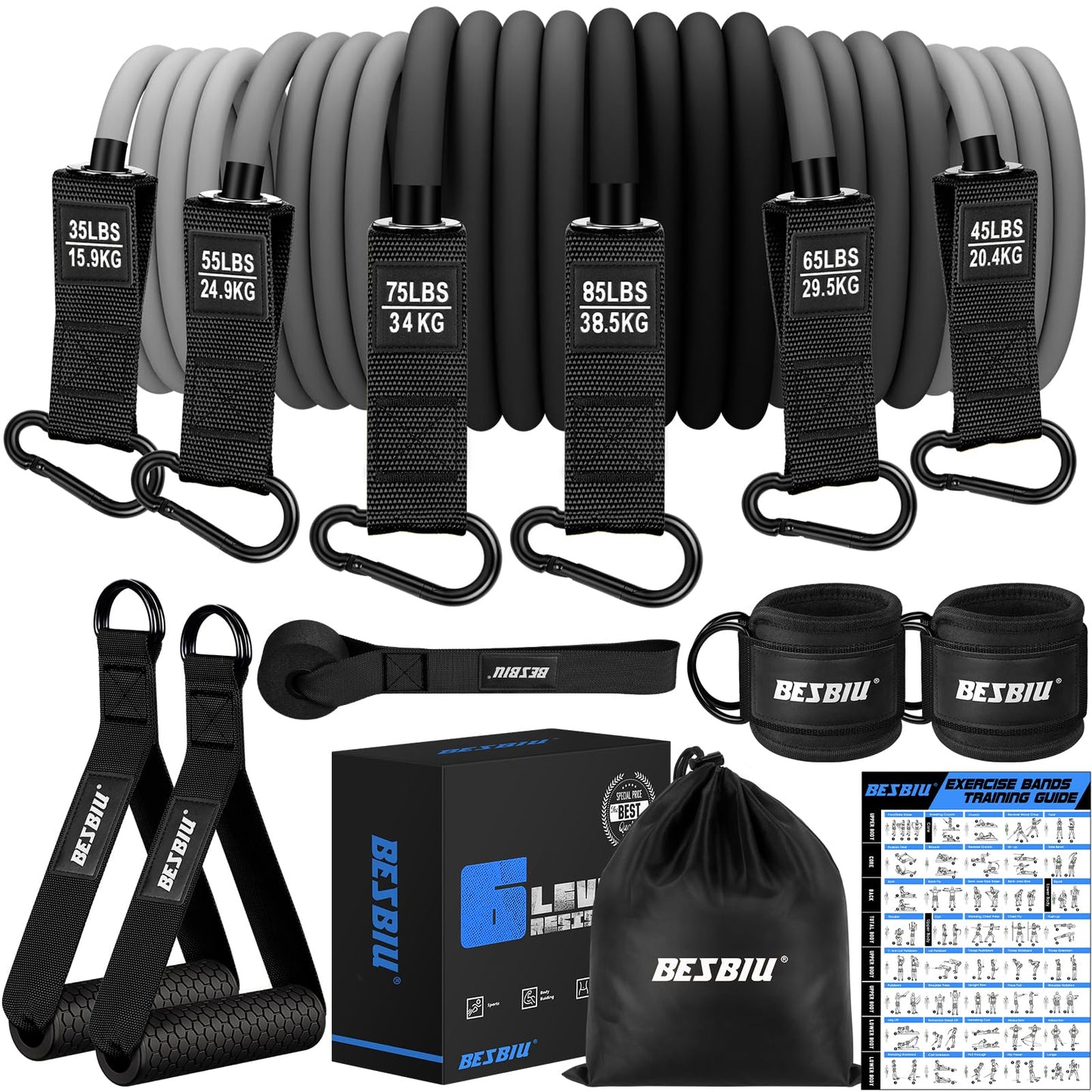 Heavy Resistance Bands for Working Out, 300lbs/360lb/420lb Exercise Bands Workout Bands with Handles, Door Anchor, Ankle Straps, Home Gym Workout Equipment for Men Fitness Strength Training Stretching