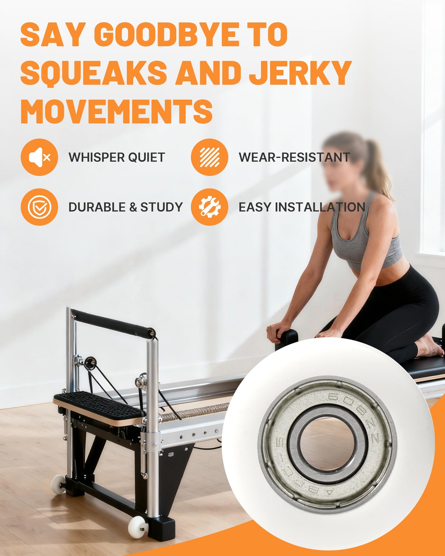 4Pcs Upgraded Roller Wheels for Aero Pilates Reformer, Smooth & Quiet, Wear-Resistant, Pilates Reformer Accessories, Replacement Parts for Aero Pilates Machine, White