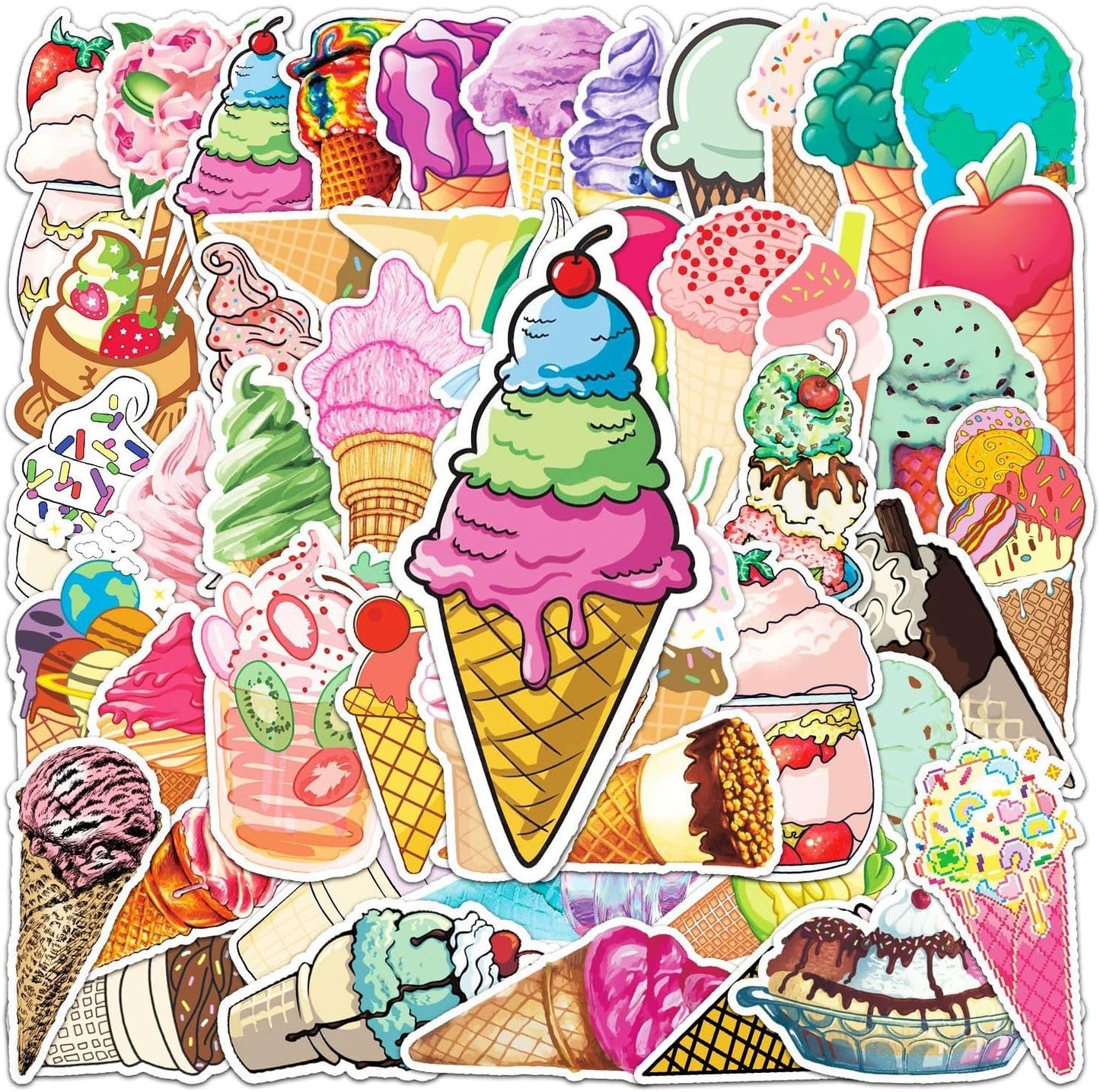 NADUSEP 50Pcs Ice Cream Stickers, Ice Cream Cone Stickers Decals Party Favors Decor Supplies for Adult Teen, Cute Sweet