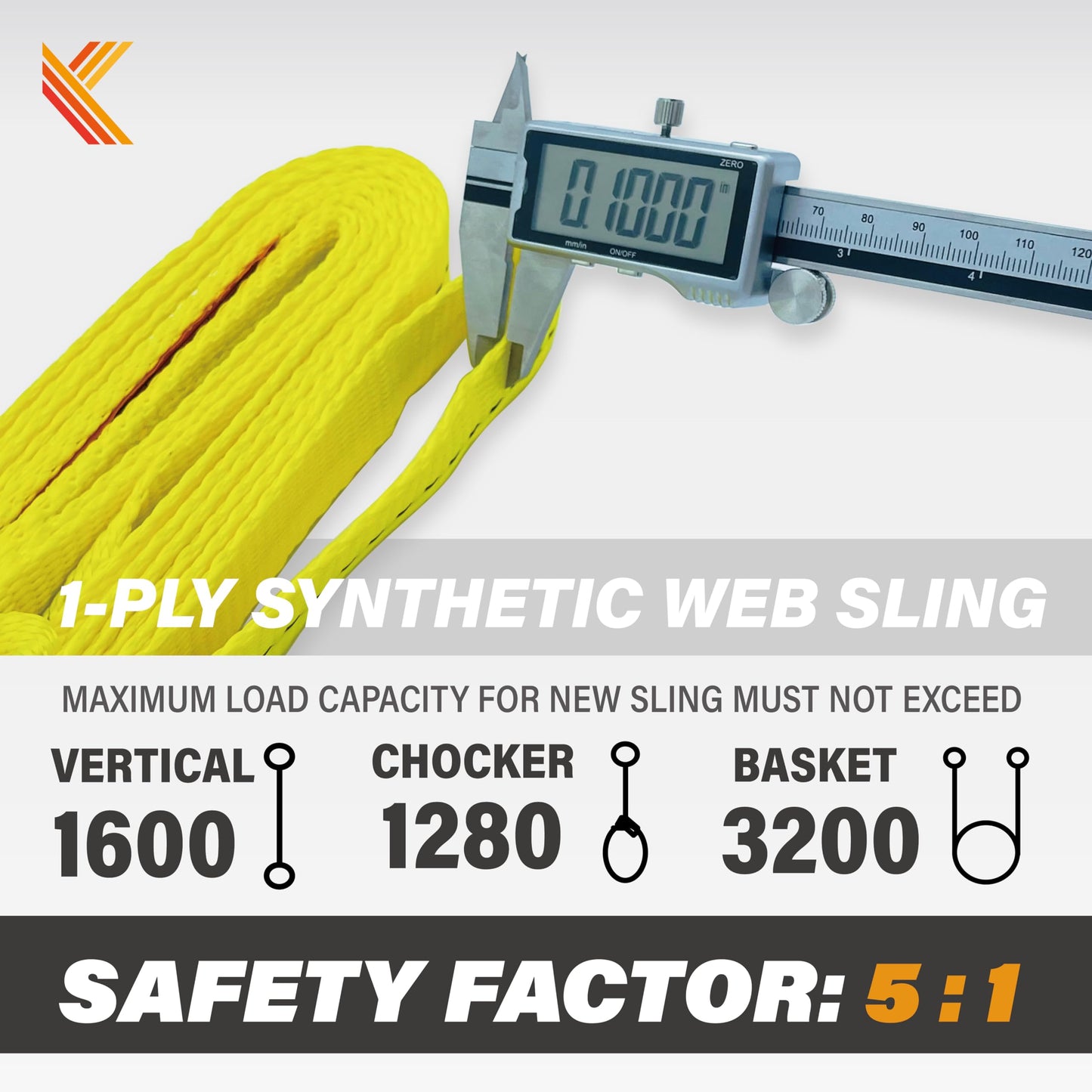 1-Ply Lifting Sling Straps 1”x 4ft - 1650lbs Vertical Capacity Heavy Duty Flat Eye Lift Sling, for Rigging Moving Towing Hoisting -2Pack - Kodiak Straps