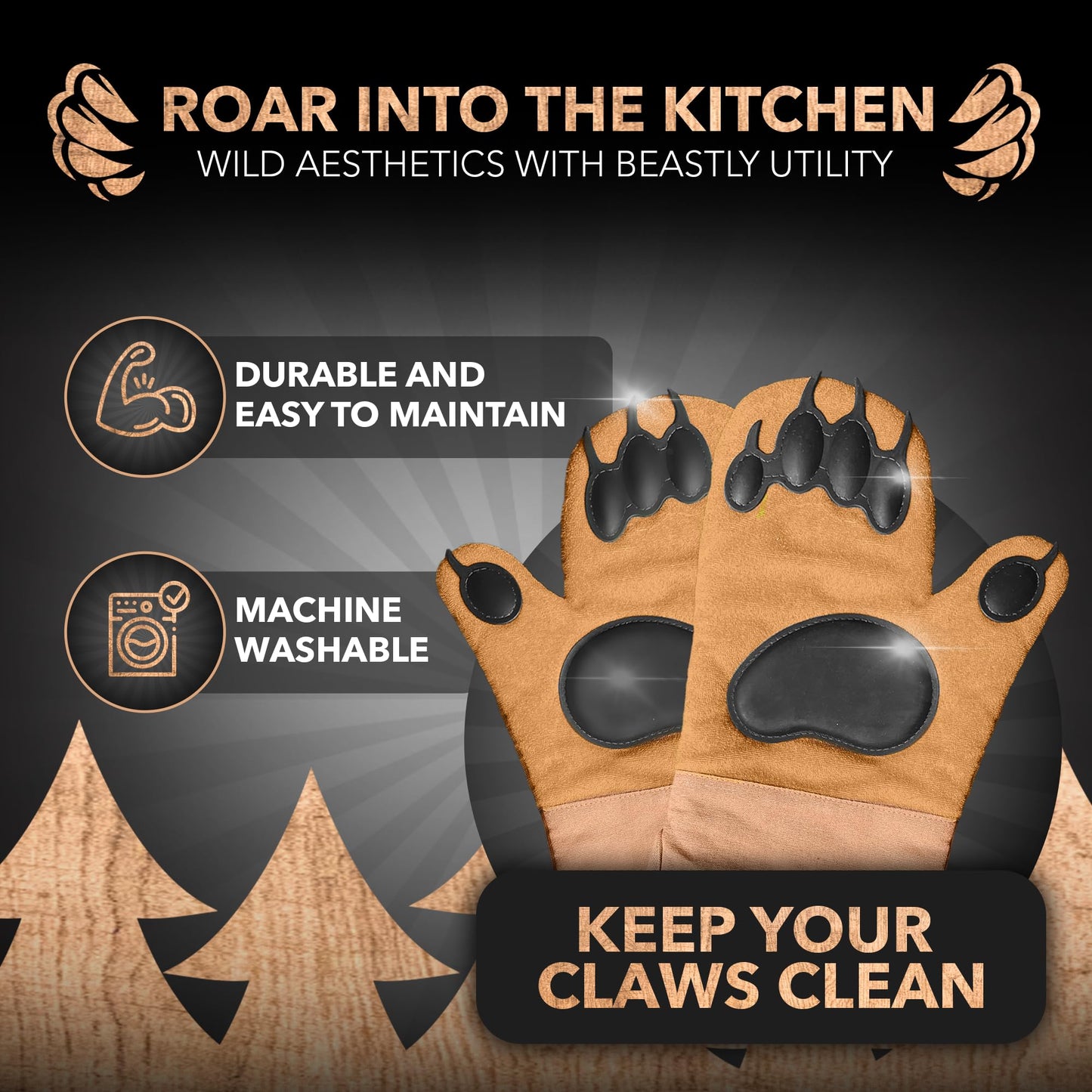 Bear Paw Oven Mitts (Beast Gloves) Funny Heat Resistant Oven Gloves, Non Slip Silicone Grip Bear Hands, Thick Potholders Set for Baking Grilling BBQ, Kitchen Gift, Cooking Gifts Kitchen Mitts Set