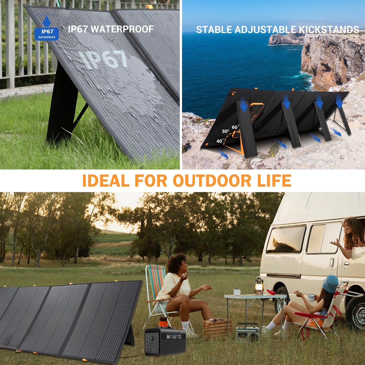 400W Portable Solar Panel,Foldable Solar Panel Power Backup,36V Output Solar Charger for Power Station Off Grid Outdoor Activities, RV, Marine,Camping, Solar Generator, IP67 Waterproof
