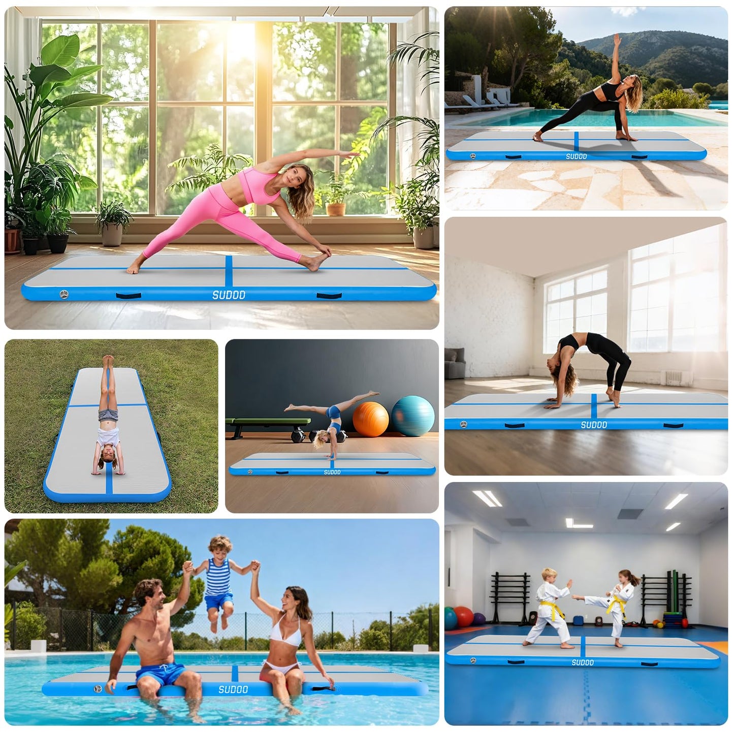 10ft Inflatable Gymnastics Tumbling Mat 4" Thick Air Tumble Track Gymnastics Training Mat with Electric Air Pump for Home Use/Tumble/Gym/Exercise/Training/Cheerleading/Yoga/Parkour/Beach/Park/Water
