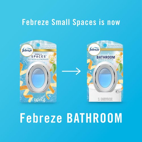 Febreze Bathroom Air Freshener, Odor-Fighting, Plug In Alternative, Air Fresheners for Small Spaces in Home, Bathroom, Kitchen, & Closet, Pet & Litter Box Odor Fighter, Refresh & Energize Scent, 4ct