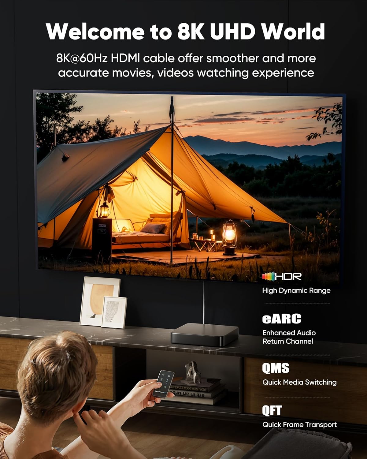 25ft 8K 4K@120Hz 2.1, 48Gbps PS5, PS4, 8K@60Hz, 2K@240Hz, 144Hz, 2.2 2.3, Capshi HDMI Cable High Speed Cord for TV