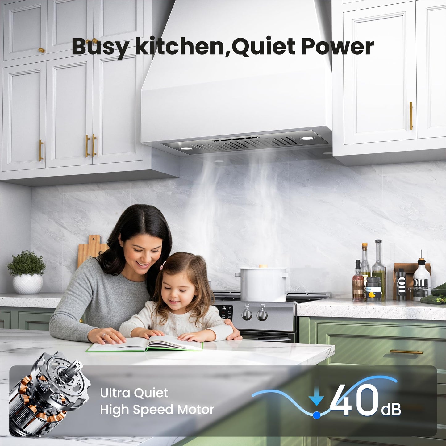 VIKIO HOME Built-in/Insert Range Hood 30 Inch, 980 CFM Hood Vent for Kitchen, Ducted/Ductless Convertible Duct, Stainless Steel Kitchen Vent Hood with Gesture & Touch Control, 2 Baffle Filters